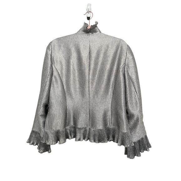 Adrianna Papell Gray Ruffle Jacket Blazer size 16 Metallic Ruffle Collar - Picture 3 of 10